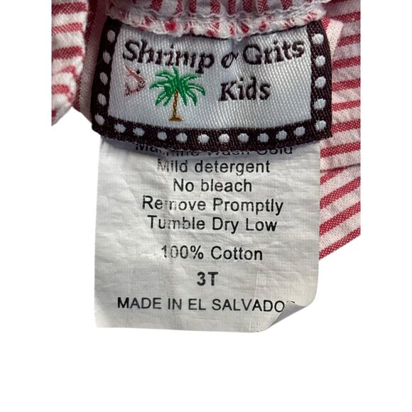 Shrimp & Grits Kids Red Striped Cotton Smocked Lobster Dress With Ruffle Straps - Picture 5 of 7